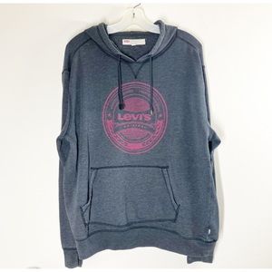 Levi's Grey Logo Front Long Sleeve Pullover Hoodie Men's Size Large L Euc